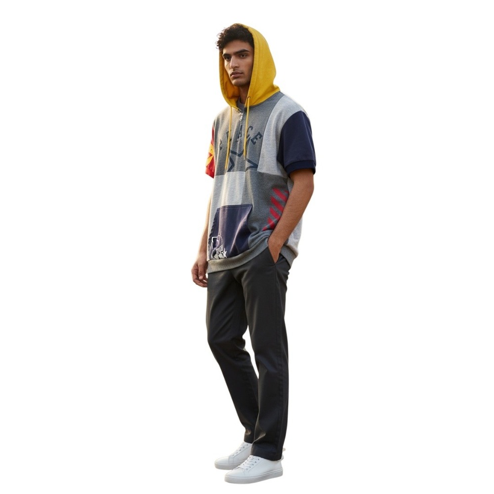 BKYS Colorblock Short Sleeve Hoodie Men's M‎ Patchwork Streetwear Pullover